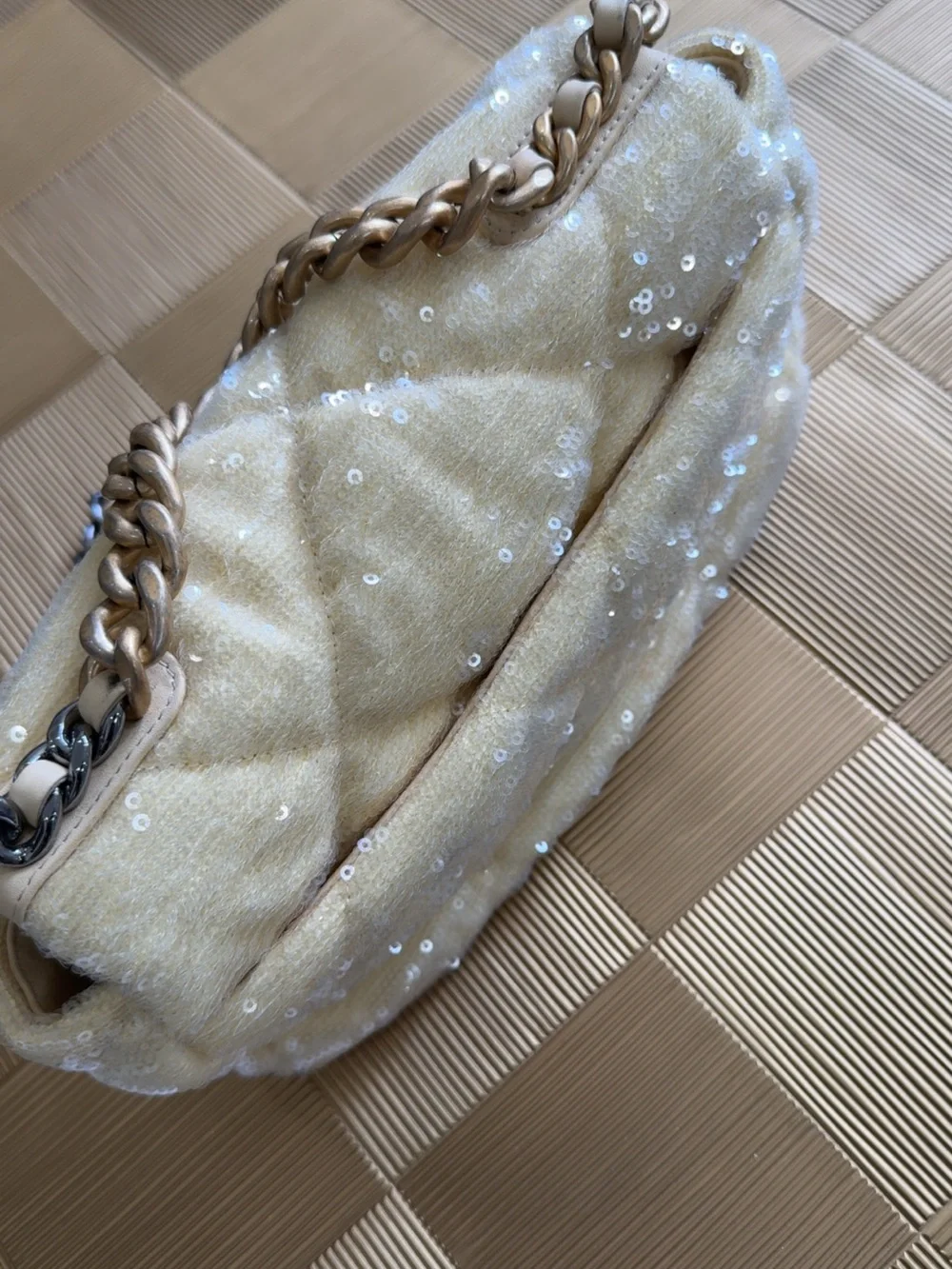 Chanel 19 Yellow Sequin flap Bag 21C